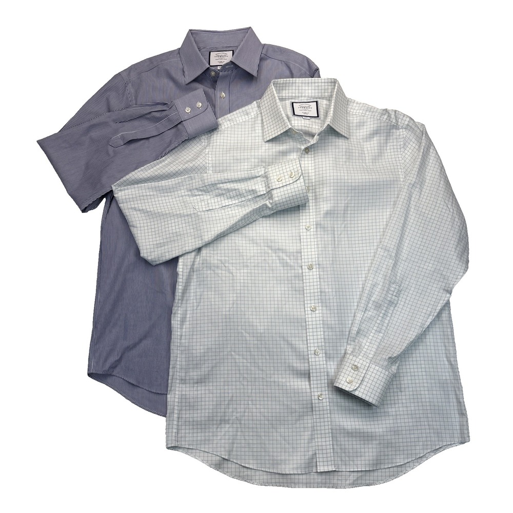 Charles Tyrwhitt 2 Dress Shirts Prep Style Stripe Check 16/35 Non-Iron